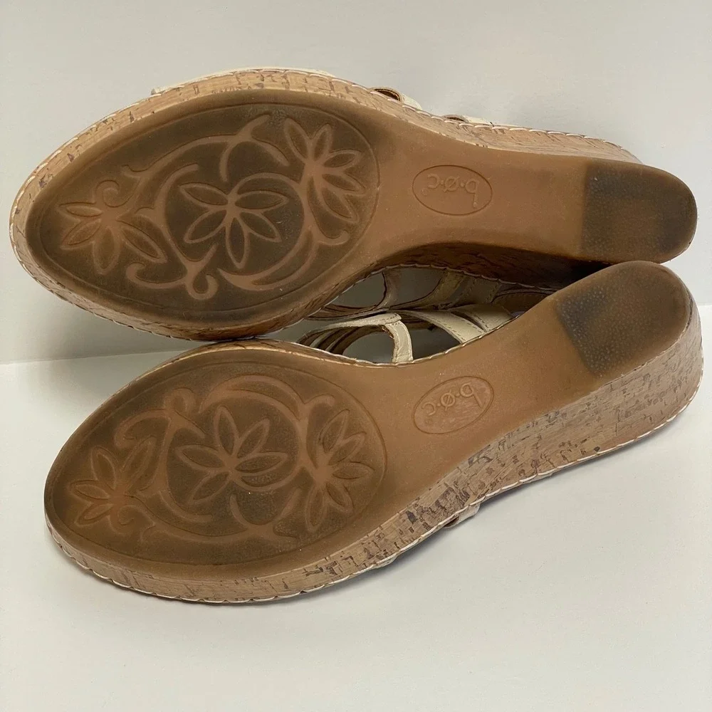 Boc Born Concept Cream Leather Cork Wedge Sandals‎ Women's Size 9